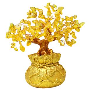 泰山福缘阁 黄水晶摇钱树摆件 金钱树家居工艺饰品摆件
