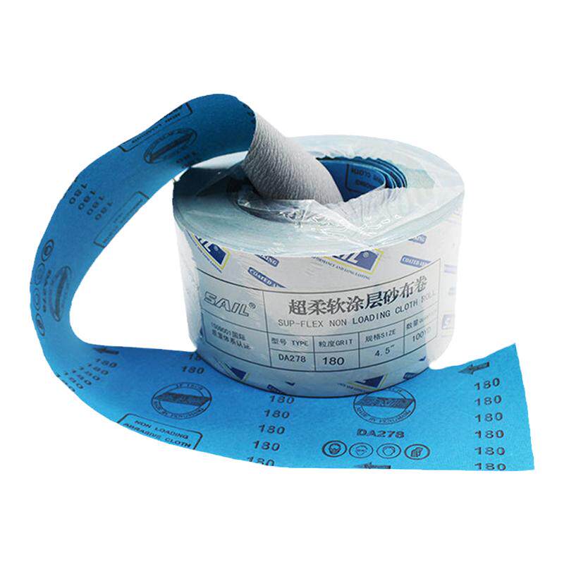 SAIL 4寸手撕超软涂层砂布卷 蓝布白砂木工静电抛光 研磨超柔砂纸