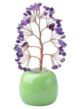 苹果树水晶原石天然粉水晶招桃花可爱工艺品装饰摆件黄水晶发财树