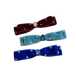 Meow Paw手作高级进口天鹅绒公主发饰手缝钻饰蝴蝶结发夹气质头饰