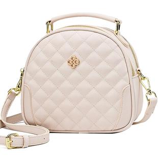 包包2024新款香风菱格圆包单肩韩版女生的手提多层斜挎包白小