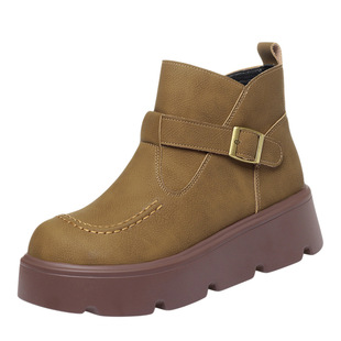 小鞋匠薄绒勃肯靴圆头轻便短靴短筒马丁靴厚底软底不累脚轻便舒适