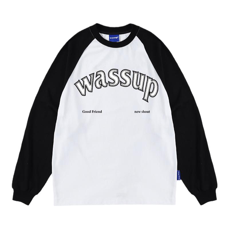 WASSUP潮牌假绣花字母插肩长袖