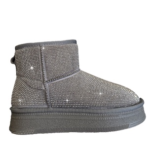 闪闪亮亮~韩版冬季加绒水钻真皮厚底雪地靴女加厚保暖棉鞋棉靴子