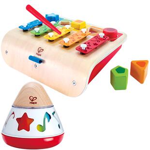 Hape早旋律按键小木琴旋转八音盒婴幼儿童宝宝益智早教玩具敲琴