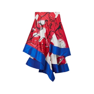 IT ZOMER女装不规则半身裙新款时髦亮眼抽象印花拼接中长裙4SK1XN