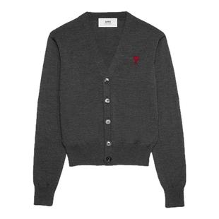 Ami Paris 女士红色ADC美利奴羊毛宽松开衫 爱心圆领外套