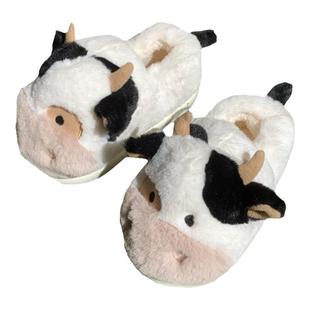 细细条 冬天可爱小奶牛棉拖鞋男女室内加绒保暖一家三口家居鞋ins