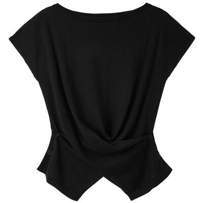 U/TI黑色解构交叉针织衫女装莱赛尔垂感短袖毛衫尤缇2025夏季新款