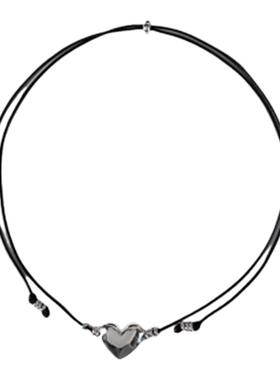 锁骨链银色爱心黑绳高级感叠戴
