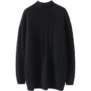 傲然内敛~半高领羊绒衫女100%纯山羊绒加厚宽松中长款毛衣女秋冬