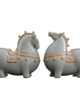 马到成功摆件陶瓷红色招财唐马工艺创意中式客厅办公室家居装饰