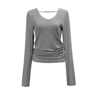 NON RESTRAIN莱赛尔天丝可调节露背上衣女显瘦羊毛针织V领长袖T恤