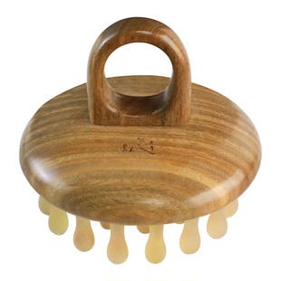 虞美人新品羊角梳经络梳按摩梳檀木梳子指环头部头皮经络梳女家用