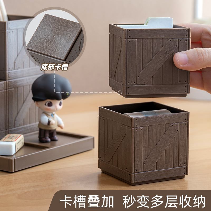 新品旋转塑料笔筒创意木纹摆件众桶桌面DIY小大容量置收纳盒笔物