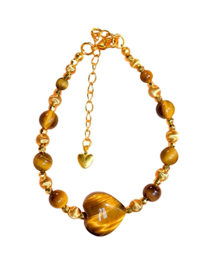 《桃心虎眼》秋冬国风美拉德天然虎眼石串珠爱心沙金转运手链手串