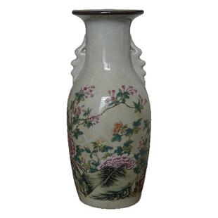 仿古大清乾隆荣华富贵双耳花瓶陶瓷器中式书房装饰仿古玩摆收藏品