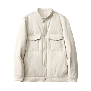 JSSD HOMME 鹿皮绒男士羽绒外套商务休闲立领纯色白鸭绒羽绒服男