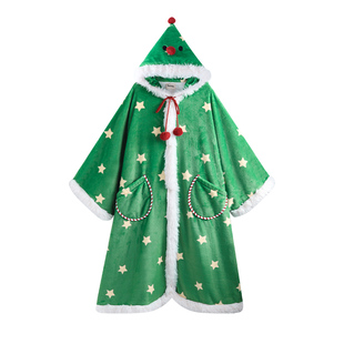 侘町2024年新款圣诞雪人法兰绒睡袍女秋冬款可外穿家居服斗篷睡衣