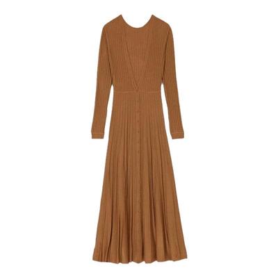 ba&sh百褶V领露背中长款连衣裙