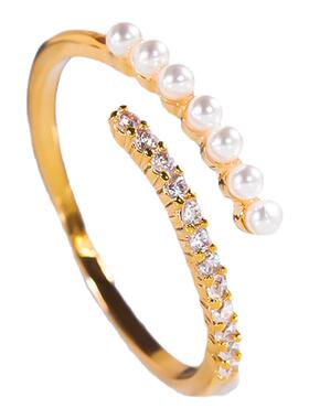 chin莫桑钻珍珠开口戒指