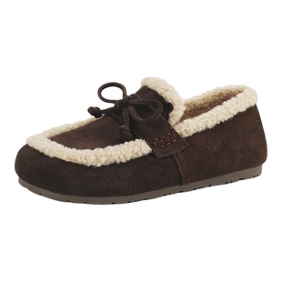 星期六真皮加绒乐福鞋女2025新款冬季一脚蹬懒人鞋毛绒勃肯鞋单鞋