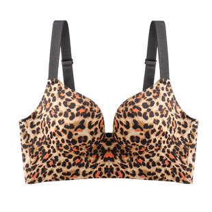 豹纹内衣女CD杯全罩杯大胸显小薄款聚拢防下垂侧收副乳性感文胸罩