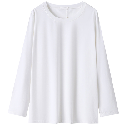 加肥加大简约纯色遮肉长袖T恤衫