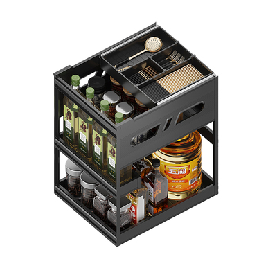 洛班尼厨房橱柜调味拉篮抽屉式厨柜太空铝内置一体式调料拉篮