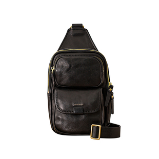 后步原创真皮胸包男植鞣牛皮休闲运动包通勤背包男士单肩斜挎包潮