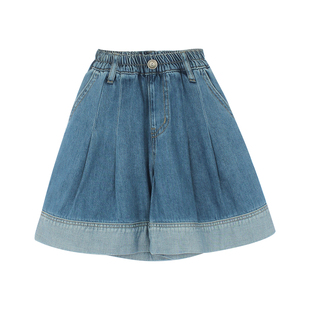 大耳象女童拼色脚口牛仔短裤2026夏季新款宝儿休闲百搭宽松薄裤子