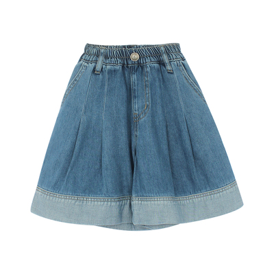 utouto夏季拼色脚口牛仔短裤