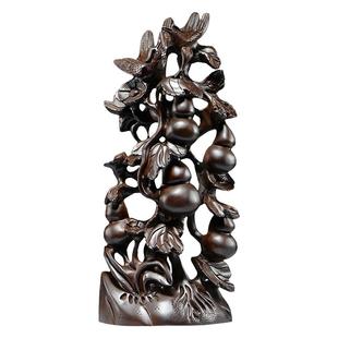 黑檀木雕五福临门根雕摆件雕刻工艺品家居客厅装饰品开业乔迁送礼