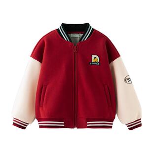 戴维贝拉男童加绒外套中大童运动棒球服2025新款冬装儿童外衣童装