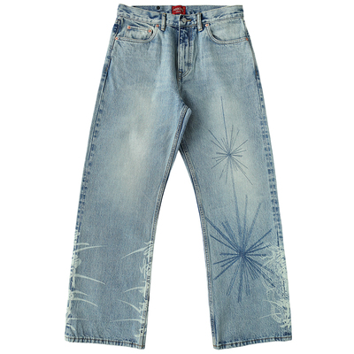 窄幅MMC 蛇年限定蛇拔16.5OZ拔染冰蓝绣花高腰阔腿赤耳丹宁牛仔裤