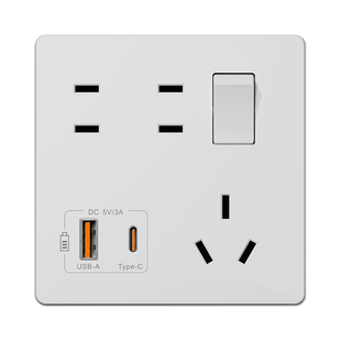 家用墙壁86型一开七孔手机Type-c充电20W快充USB插座面板带开关