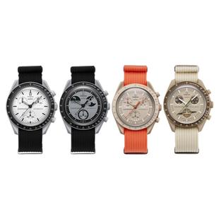 适用swatch欧米茄联名表带多彩帆布尼龙编制斯沃琪1965地相木星20