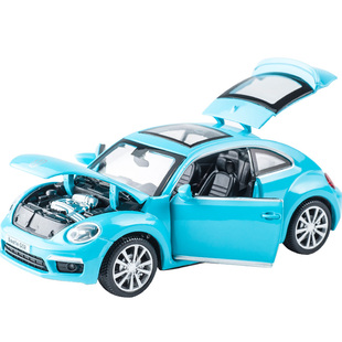 大众新甲壳虫合金车模玩具声光开门1:32金属玩具车儿童回力小汽车