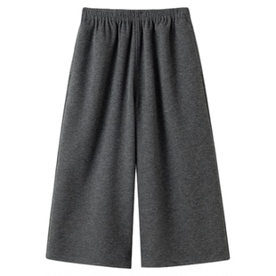 FANLE STUDIOS时髦博主风 双层加厚羊毛保暖牛筋高腰阔腿七分裤