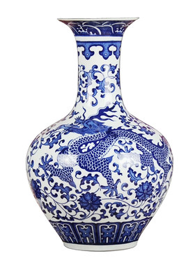 景德镇仿古风龙纹现代青花瓷花瓶
