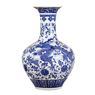 景德镇陶瓷器 仿古青花瓷花瓶釉下龙纹赏瓶 现代家居客厅装饰摆件