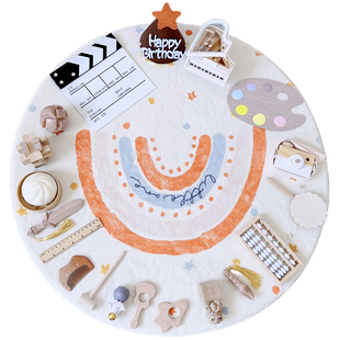 ins风抓周用品套装女宝宝一周岁礼物生日布置男孩中式抓阄地毯垫