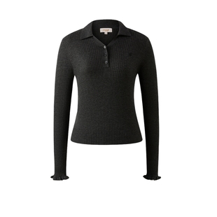 Eland衣恋毛衣女柔美荷叶边袖口合身显瘦针织衫2025冬季新款