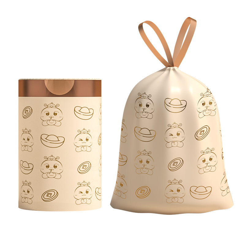 新年蛇来运转免撕不易破抽绳垃圾袋手提式加厚大号家用耐用垃圾袋