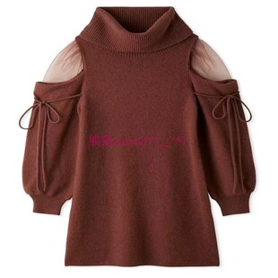 经典款新色！纯圆S家 高领薄纱拼接露肩系带针织连衣裙