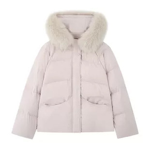 羽绒服女新款90白鸭绒小个子真貉子毛领粉色时尚短款保暖甜美外套