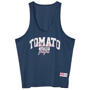 TOMATOPAPA美式字母印花男士背心网面宽松运动健身透气网孔汗背心