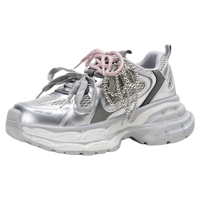 达芙妮银色厚底老爹鞋轻便运动鞋