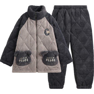 芬腾三层加厚夹棉儿童珊瑚绒睡衣