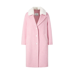 MOISSAC摩萨克冬季复古绵羊毛翻领中长大衣外套女